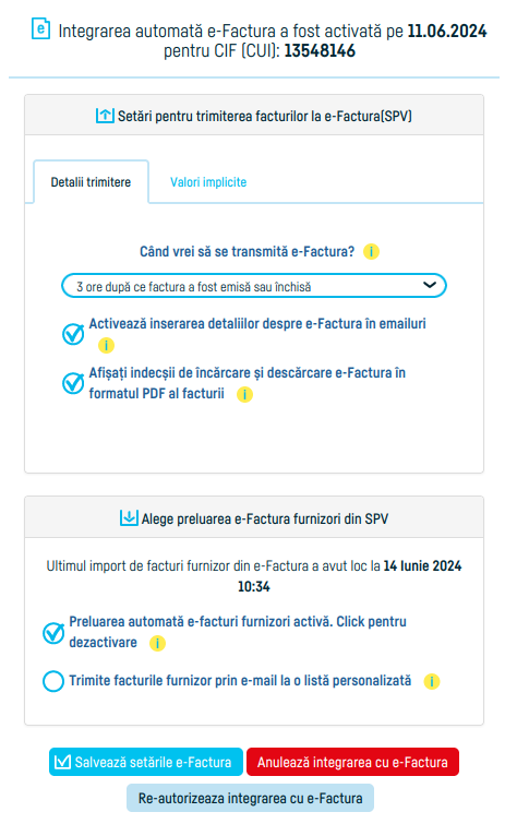 Cum configurezi setările e-Factura - pasul 2