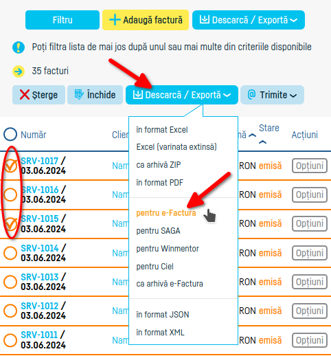 Cum transmiți automat mai multe facturi la efactura - pasul 3