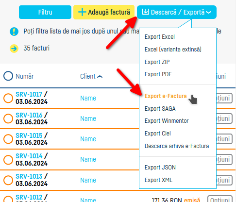 Cum transmiți automat mai multe facturi la efactura - pasul 4