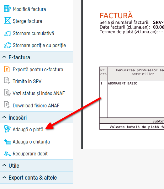 Cum adaug o plată pe factură - pasul 5