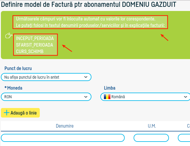 Cum definesc un model de factură pentru un abonament? - pasul 3