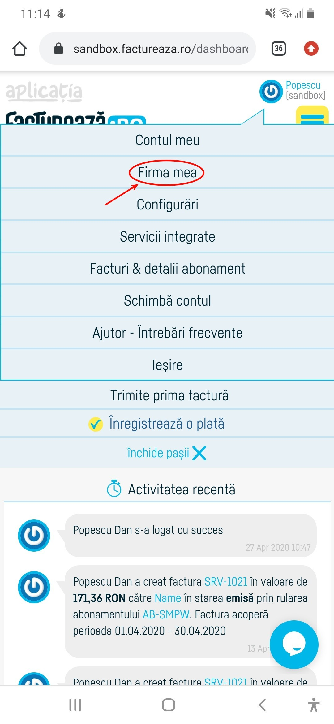 Cum pot exporta datele asociate contului meu? - pasul 1