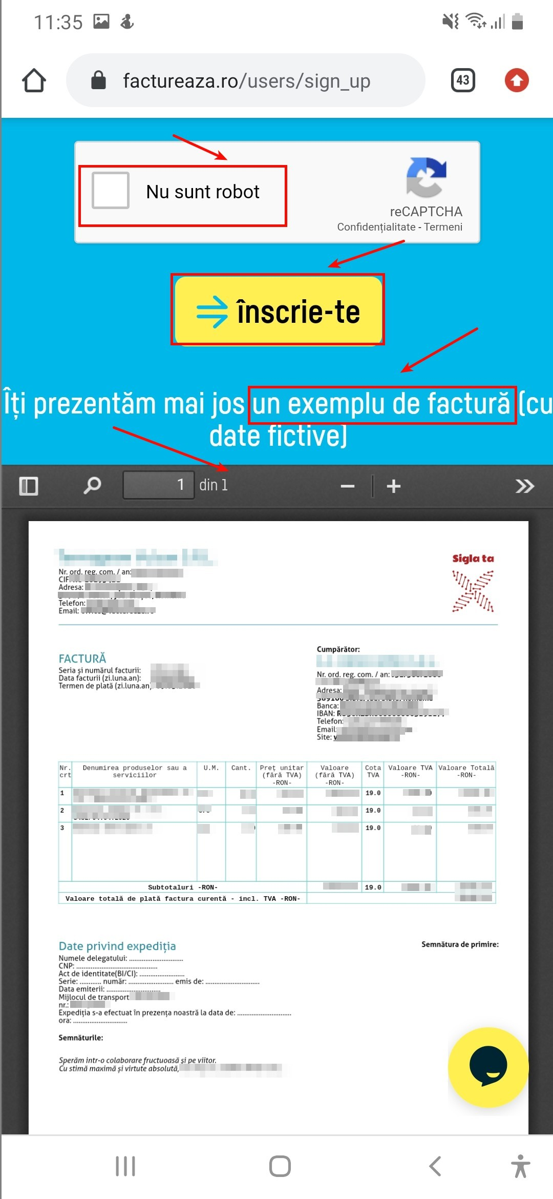 Înscrierea pe factureaza.ro - pasul 6