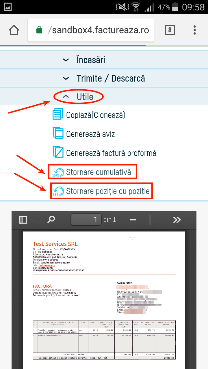 Cum stornez o factură? - pasul 4
