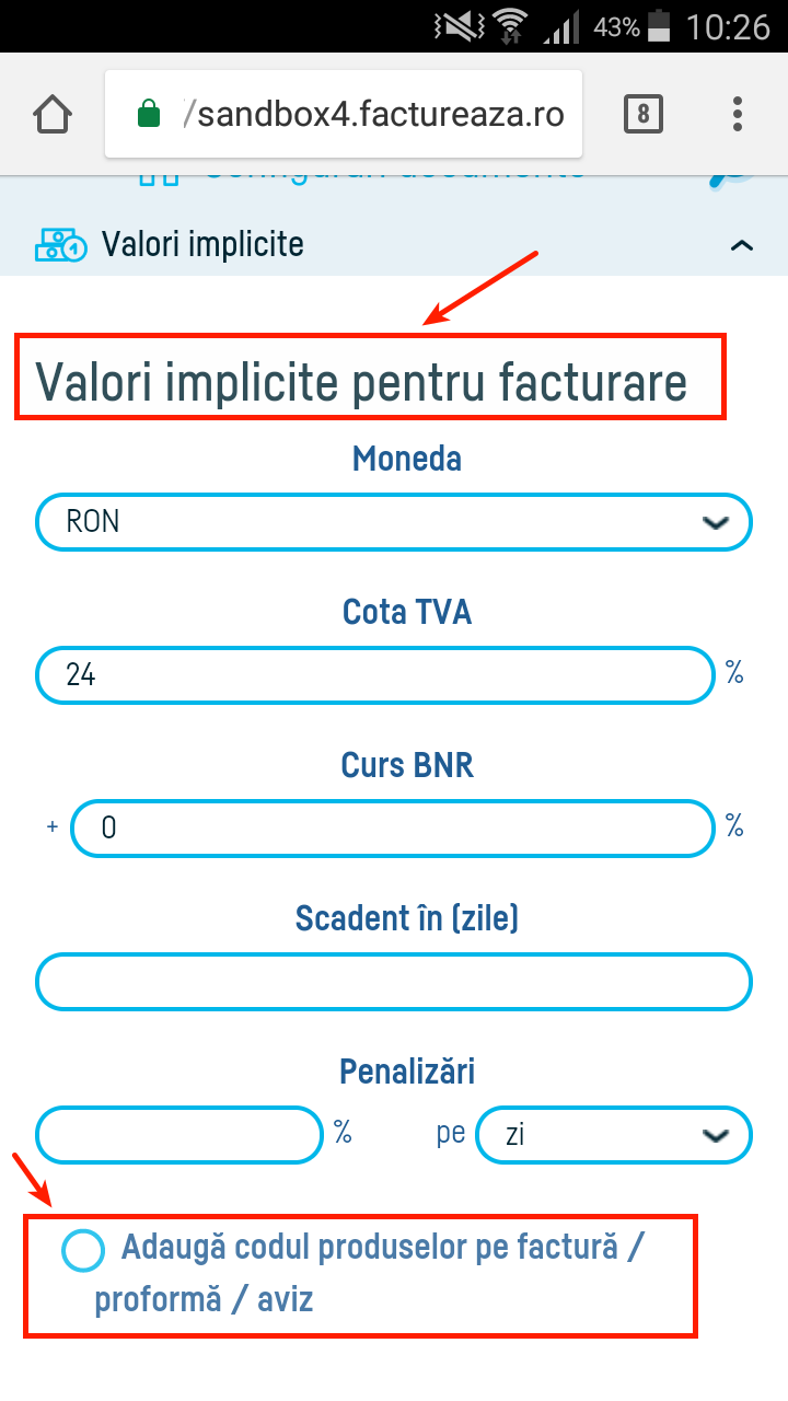 Cum stabilesc valorile implicite pentru facturi? - pasul 3