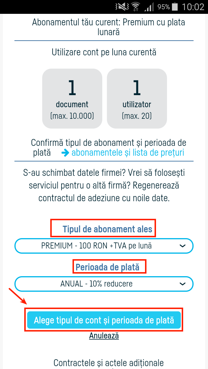 Actualizarea datelor firmei mele în contract - pasul 4