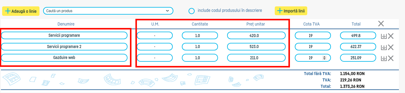 Import linii din documente în factura ta - pasul 5