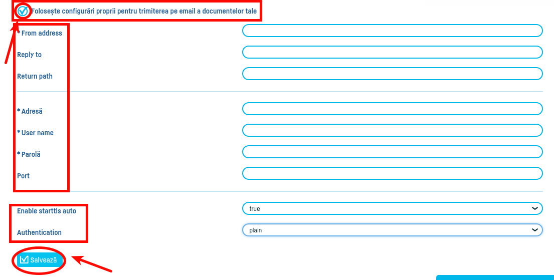 Setări avansate la trimiterea documentelor pe email - pasul 4