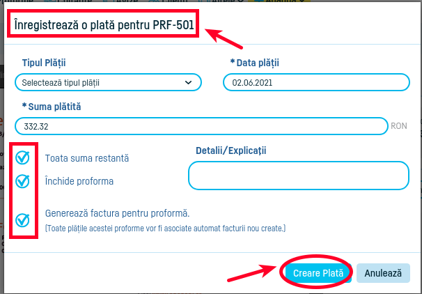 Tratarea plăților pentru proforme - pasul 5