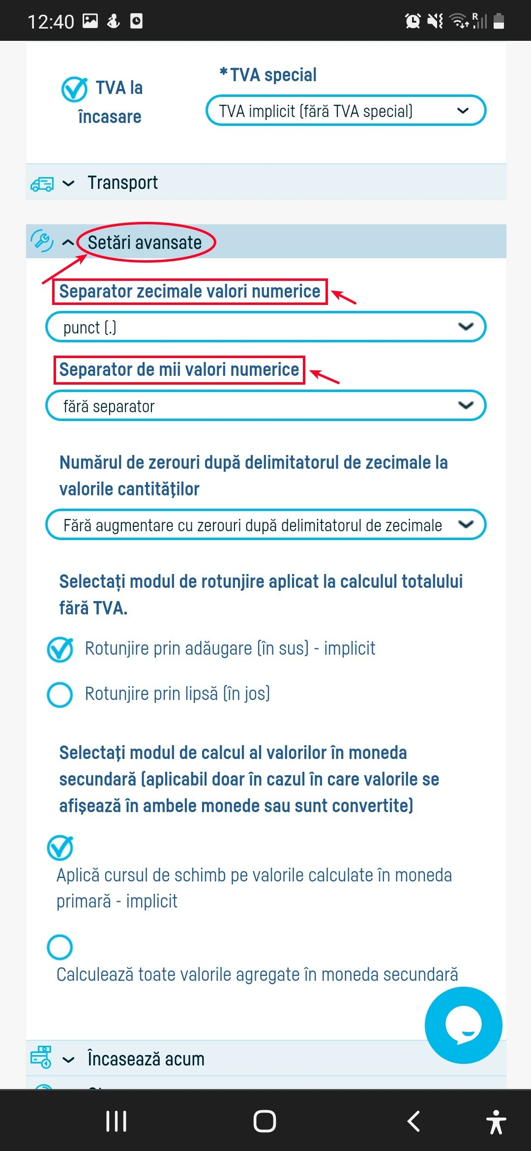 Formatul valorilor numerice în facturi - pasul 4