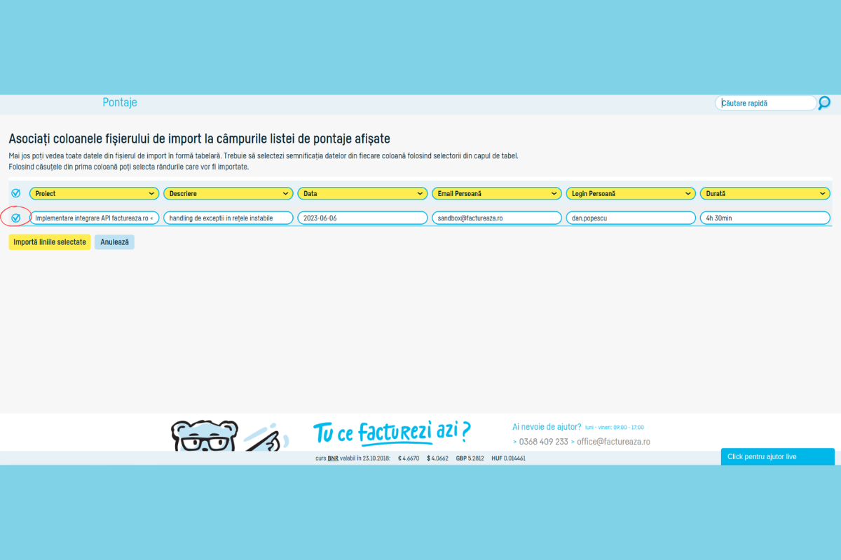 Cum generezi automat pontaje cu un import din Excel - pasul 7