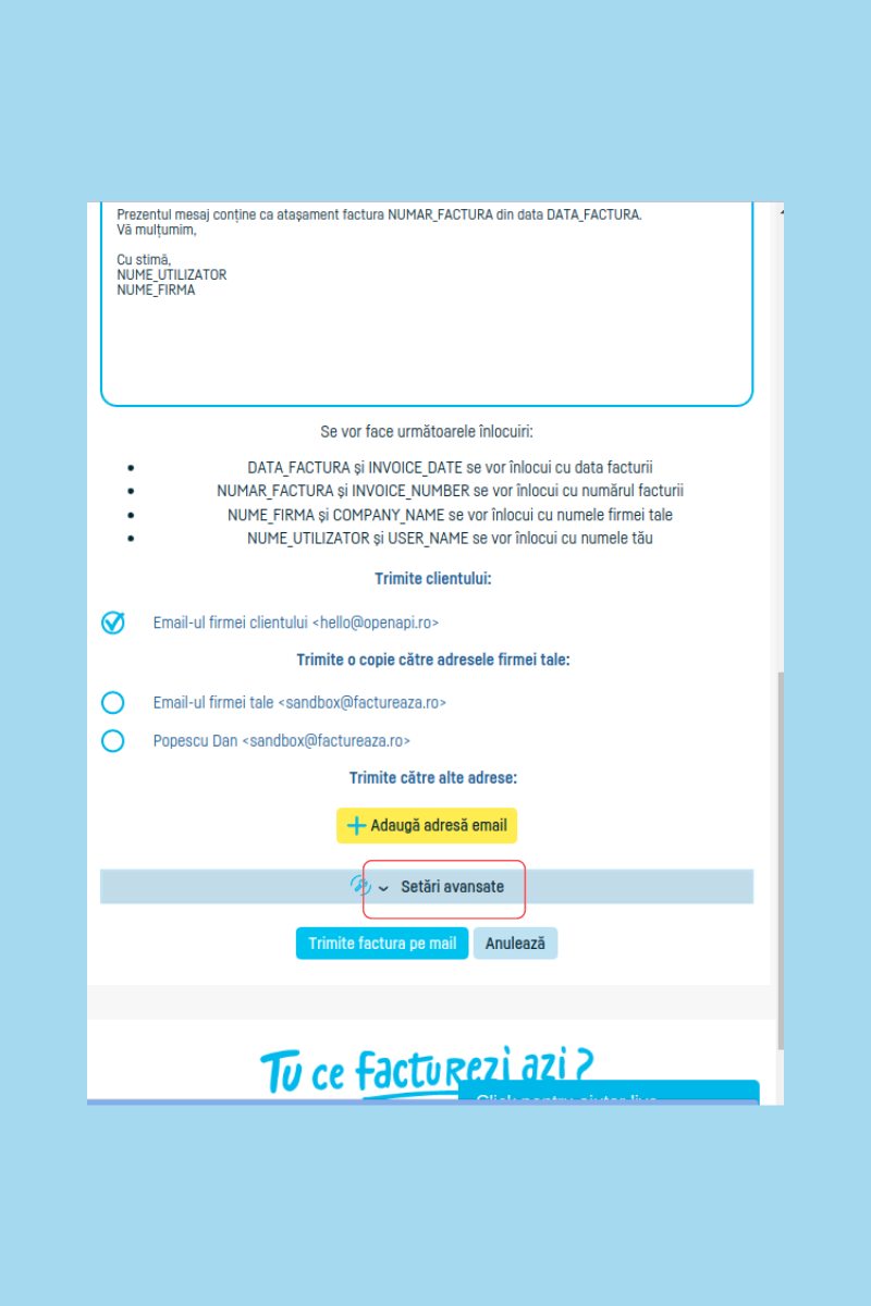 Cum programez trimiterea unei facturi pe email - pasul 4
