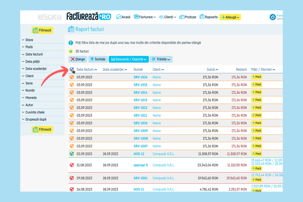 Cum export mai multe facturi în Ciel? - pasul 2