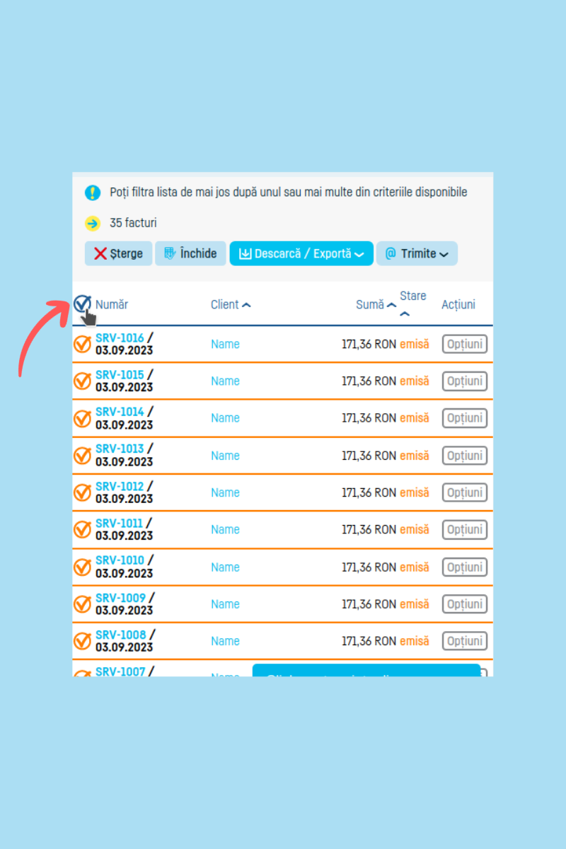 Cum export mai multe facturi în Ciel? - pasul 3