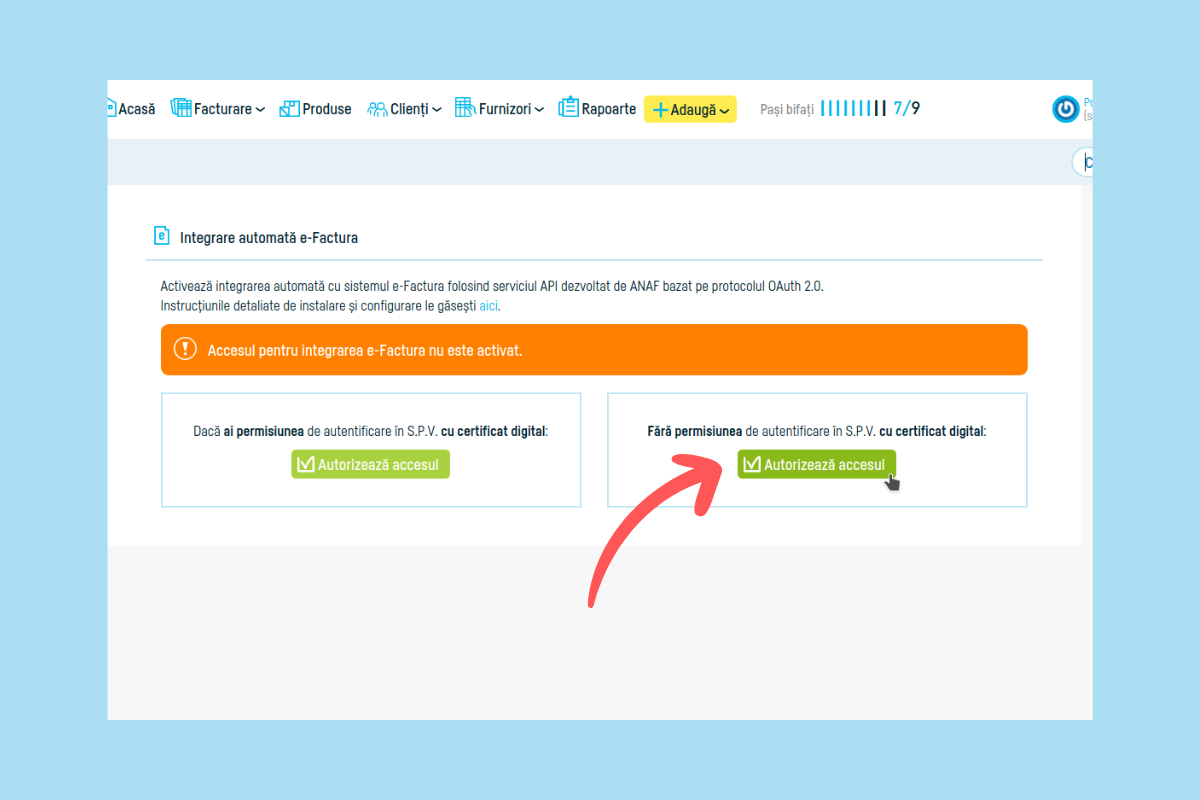 Cum activează contabilul integrarea automat e-Factura  - pasul 2